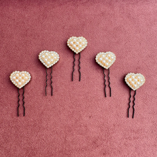 Pearl Cluster Heart Hair Pin Set