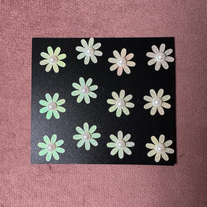 Pink Daisy Pearl Velcro Hair Stickers – Set of 12