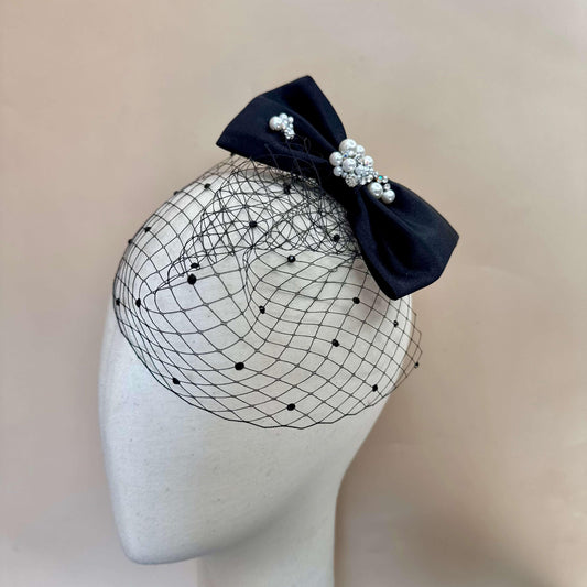 Black Birdcage Veil With Embellished Bow