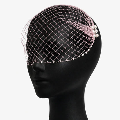 Blush Pink Pearl-Edged Birdcage Veil