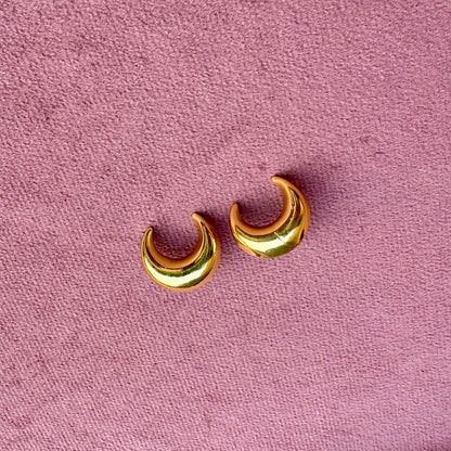 Golden Crescent Moon Stud Earrings