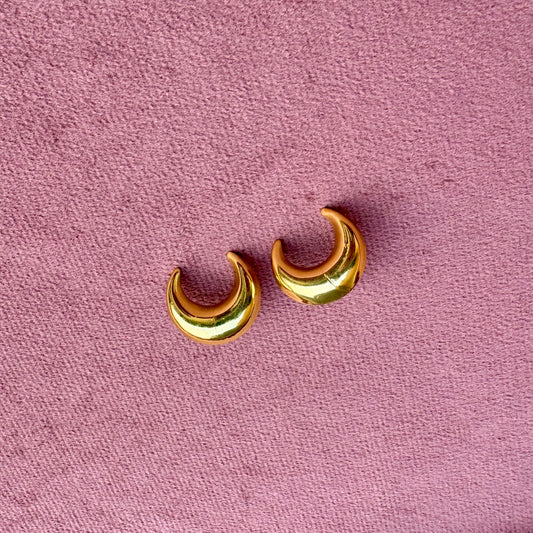 Golden Crescent Moon Stud Earrings