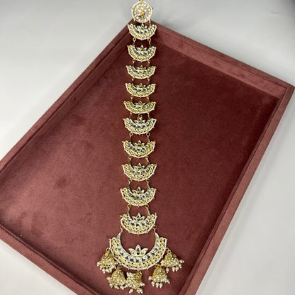 Crescent Moon Kundan Choti Hair Chain – Bridal Braid Accessory