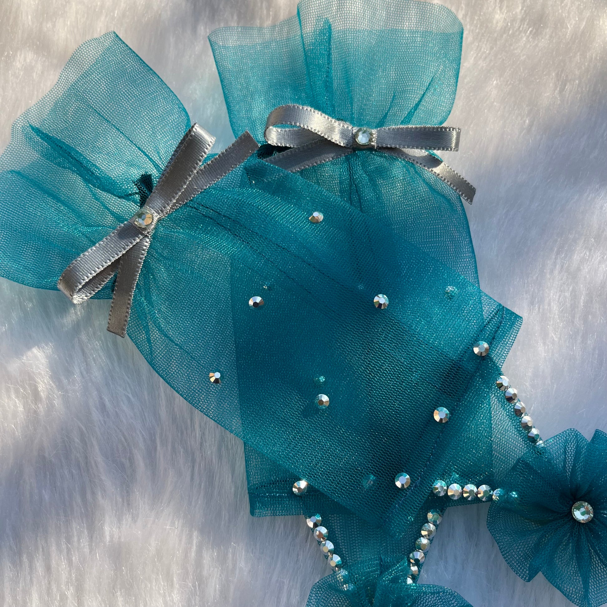Teal Net Fingerless Princess Gloves | Designer Accessories