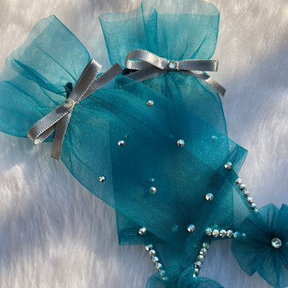 Teal Net Fingerless Princess Gloves | Designer Accessories