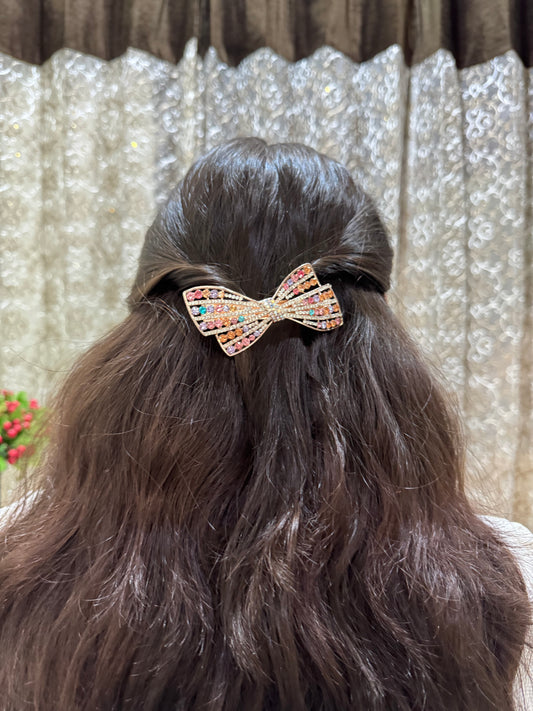 Pastel Multicolor Luxe Crystal Bow Hair Clip