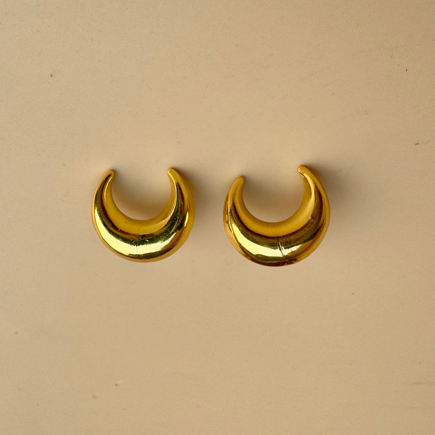 Golden Crescent Moon Stud Earrings