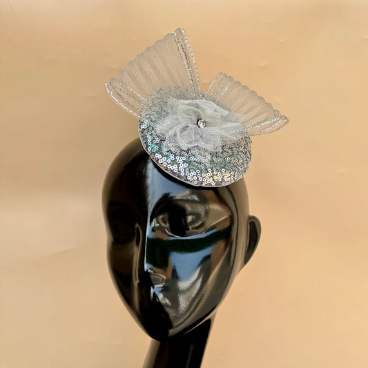 Pixie Silver Grey Sequin Fascinator