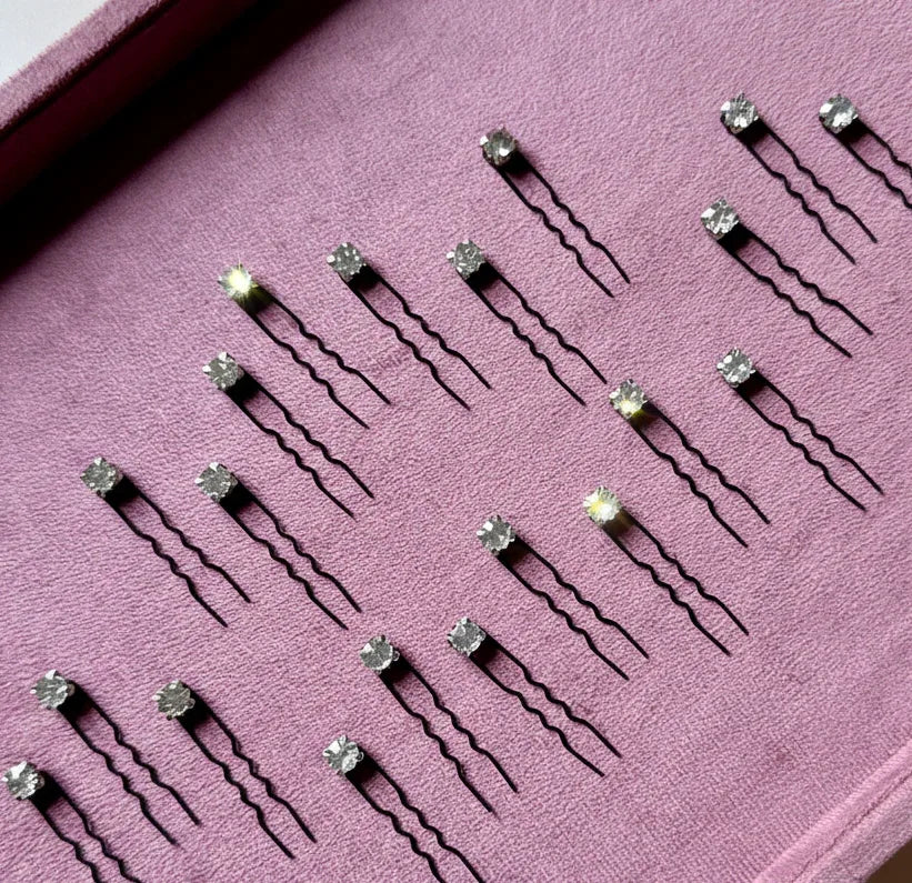 Classic Silver Crystal Hair Pins – Set of 12