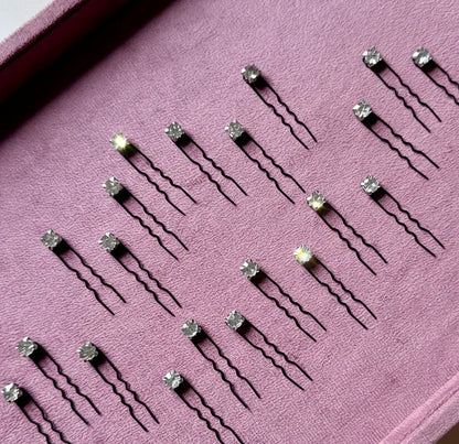 Classic Silver Crystal Hair Pins – Set of 12