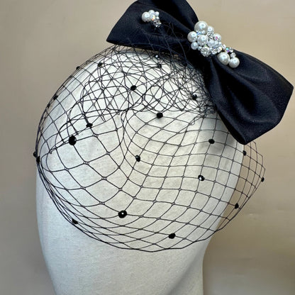 Black Birdcage Veil With Embellished Bow