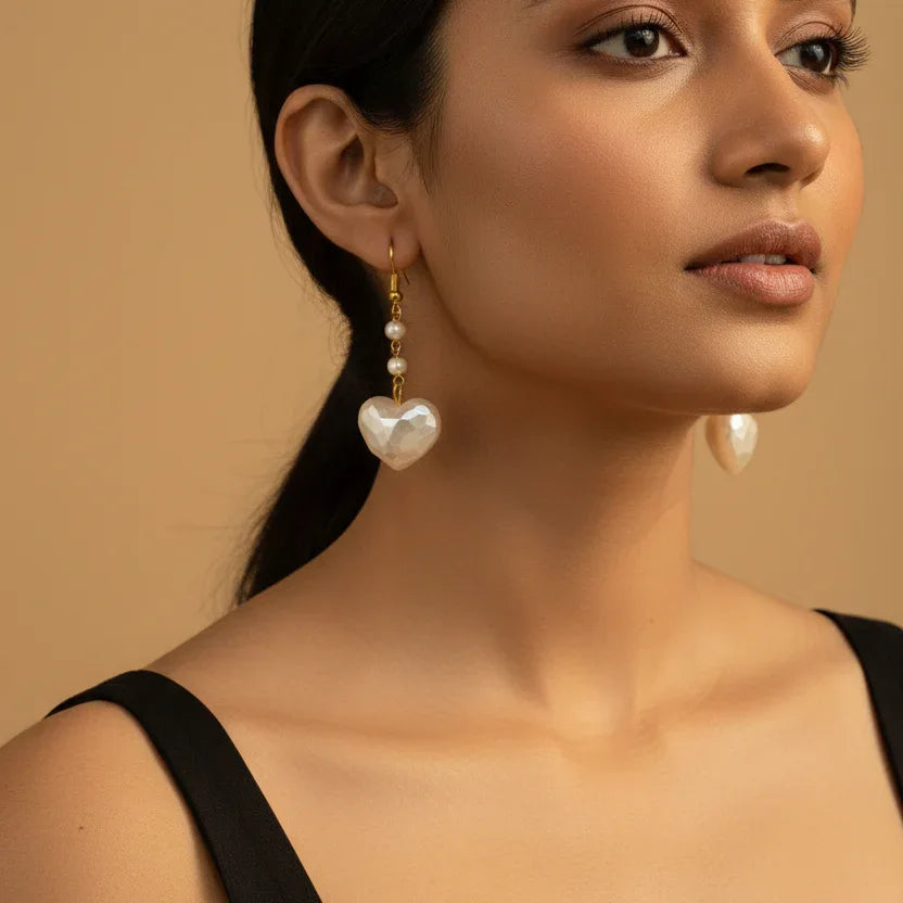 Heart Pearl Drop Earrings