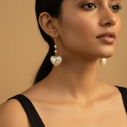 Heart Pearl Drop Earrings