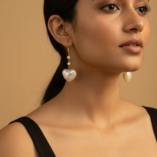 Heart Pearl Drop Earrings
