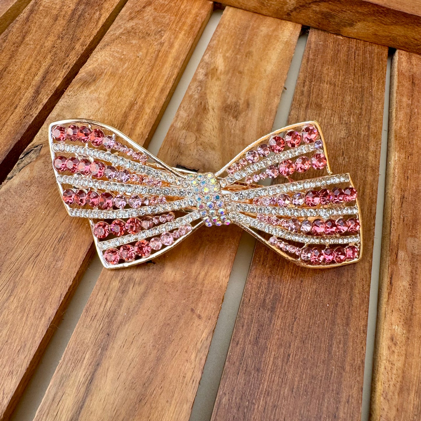 Red Pink Tone Crystal Bejeweled Hair Clip