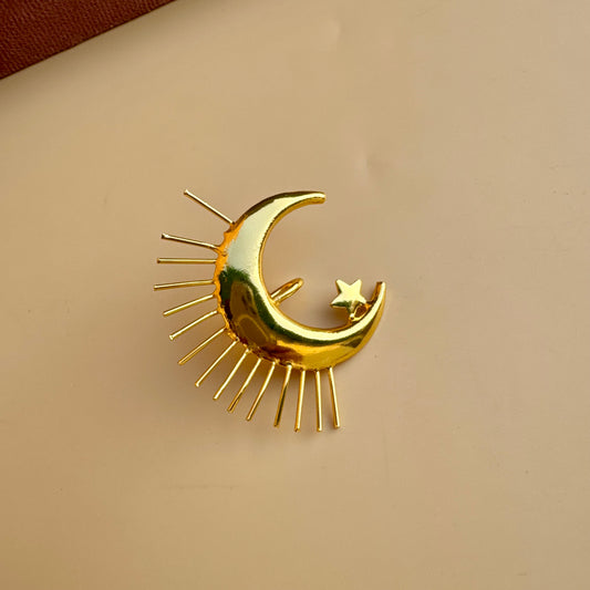 Golden Crescent Moon & Star Hair Pin