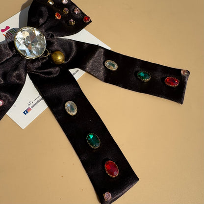 Black Luxe Jewel Embellished Bow Hair Clip