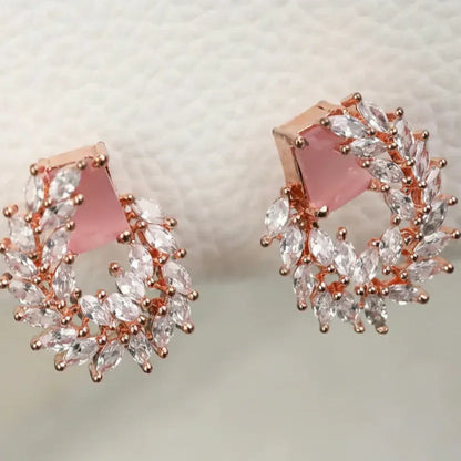Rose Gold Pink Crystal Wreath Stud Earrings