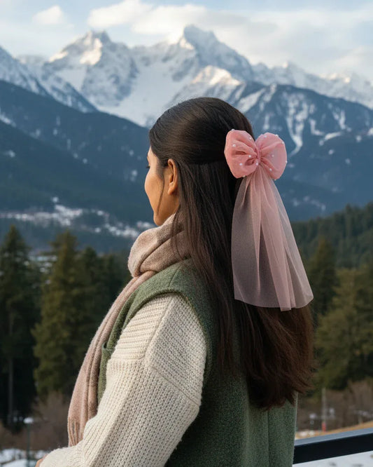 Pink tulle big bow hair clip
