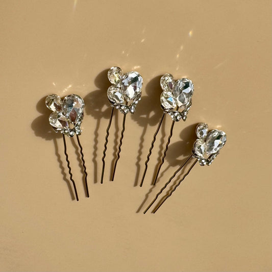 Silver Crystal Bouquet Hair Pins - Set of 4