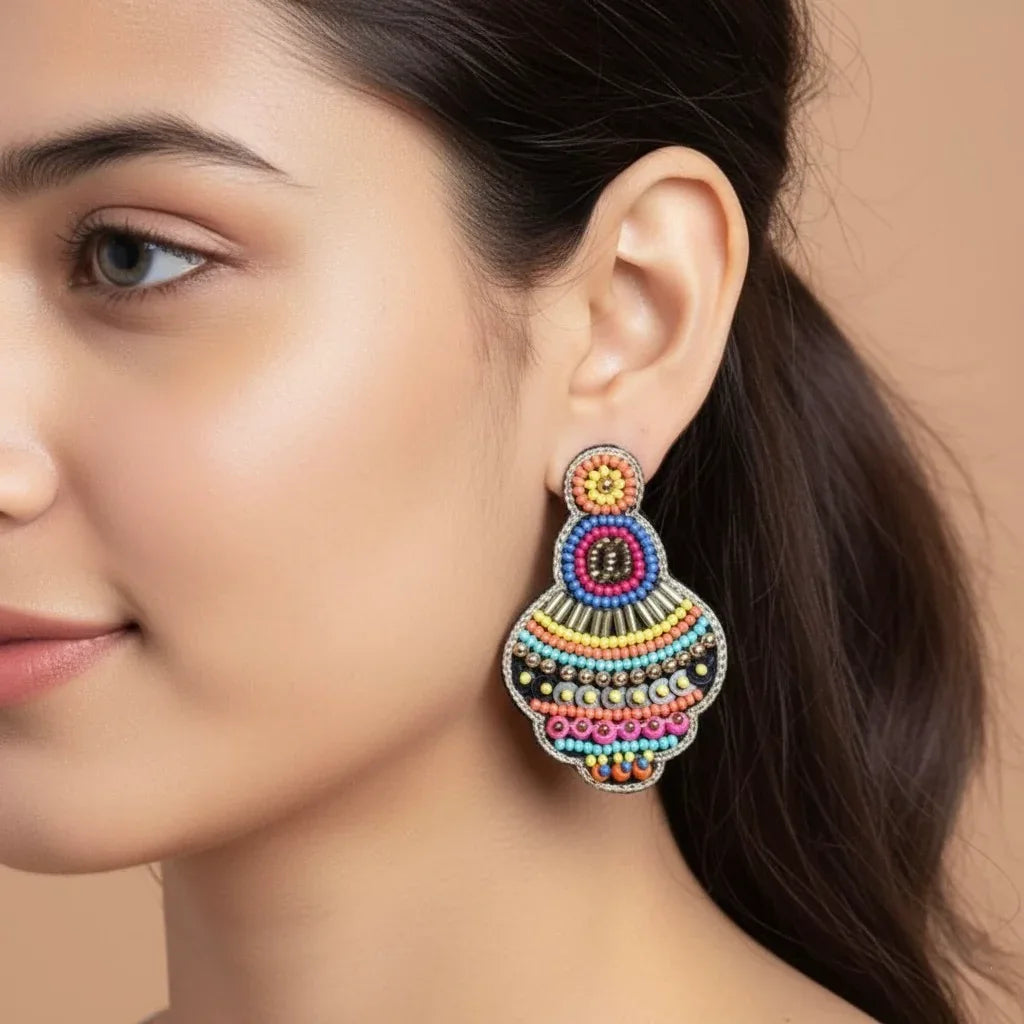 Boho Rainbow Hand-Beaded Statement Earrings