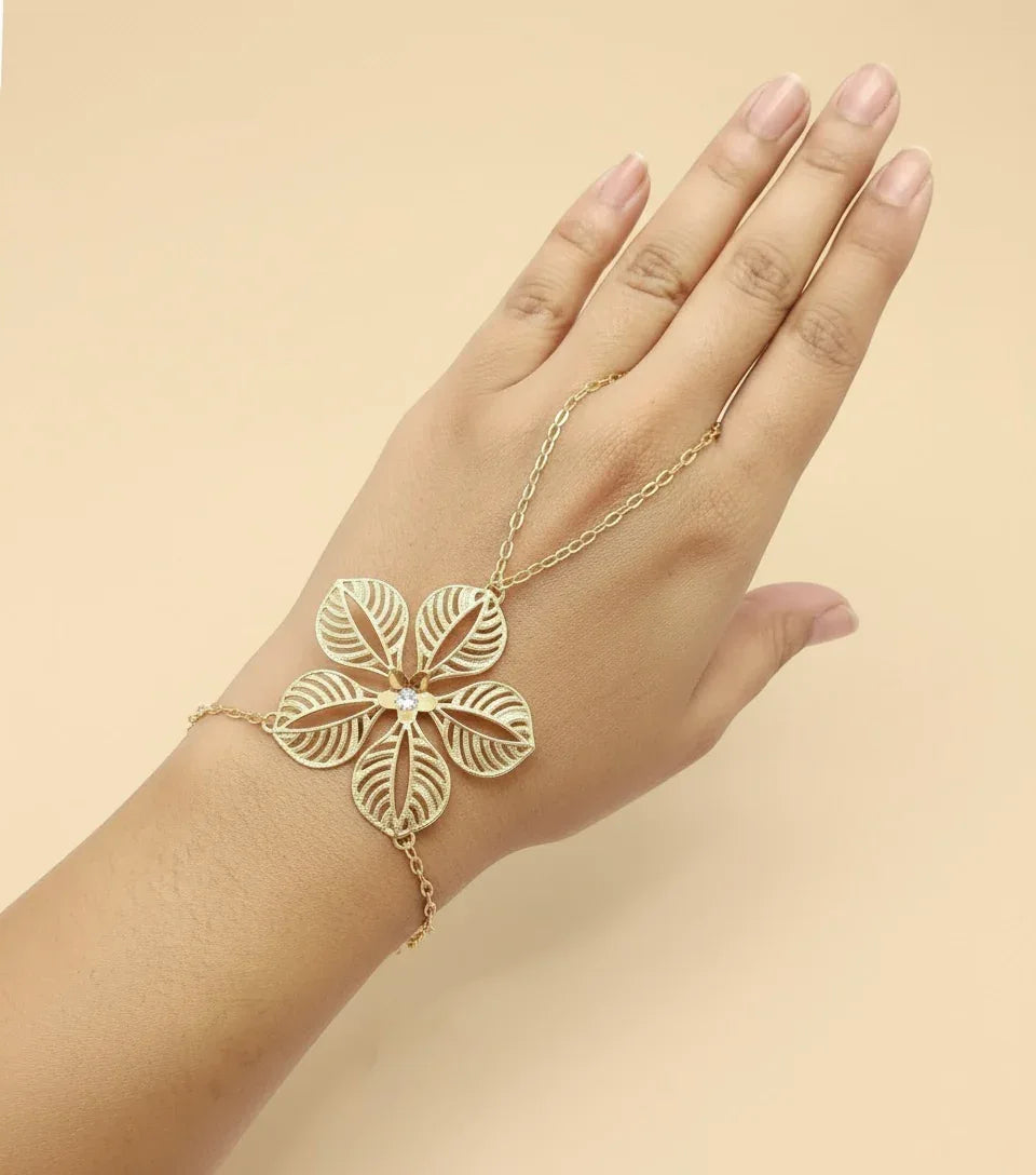 Golden Floral Hand Harness Bracelet | Hand Chain | Hathphool