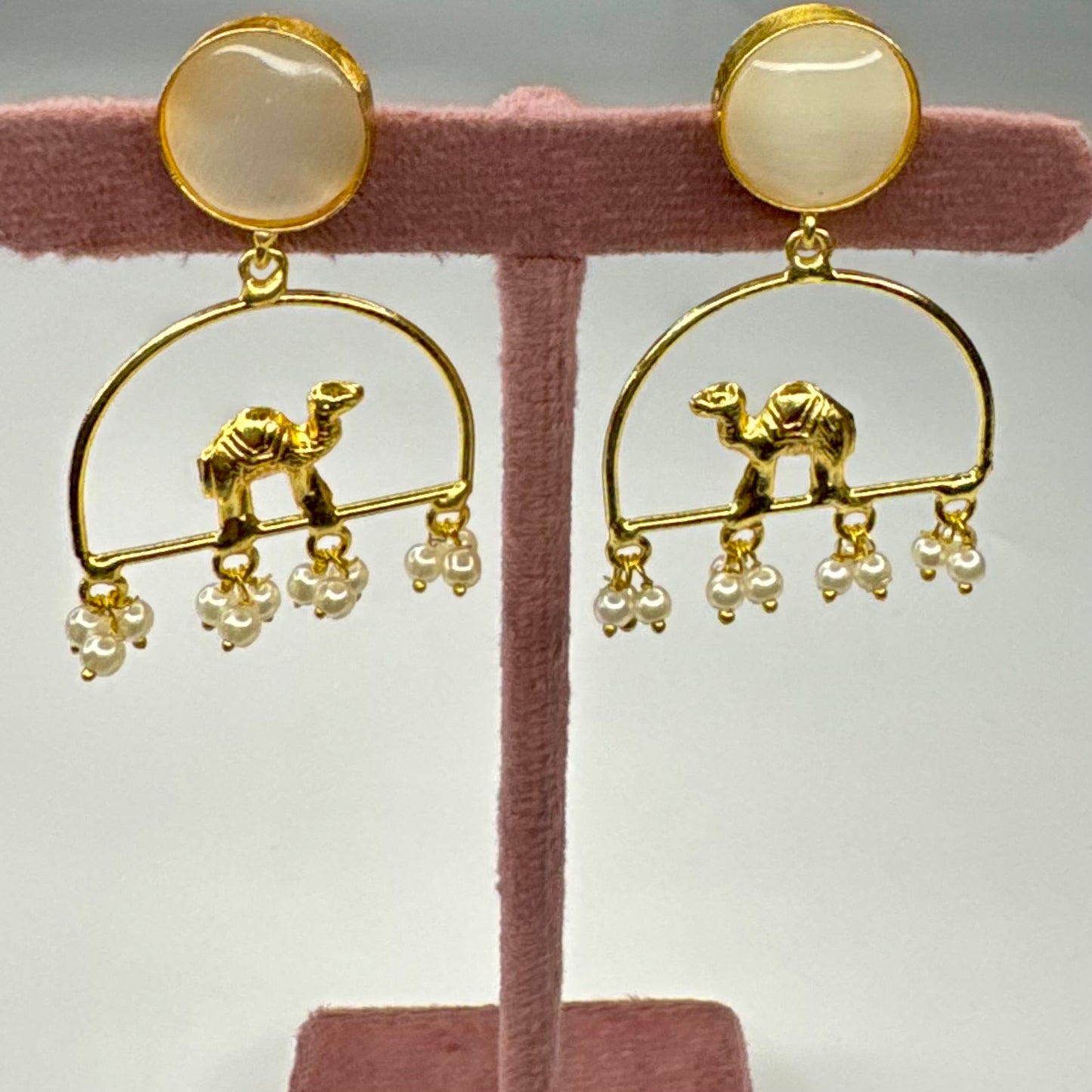 Ivory Gold-Plated Camel Drop Earring with Pearl Danglers
