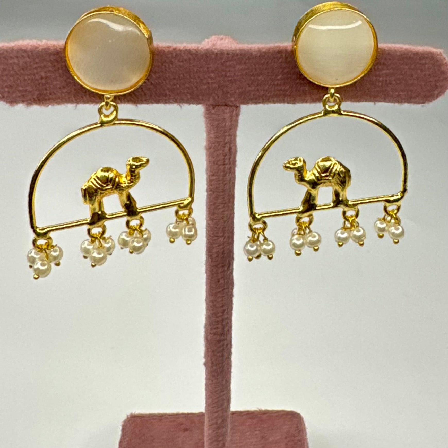 Ivory Gold-Plated Camel Drop Earring with Pearl Danglers