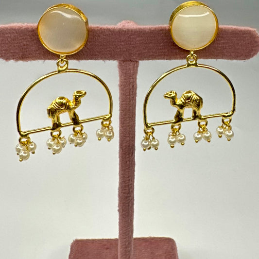 Ivory Gold-Plated Camel Drop Earring with Pearl Danglers