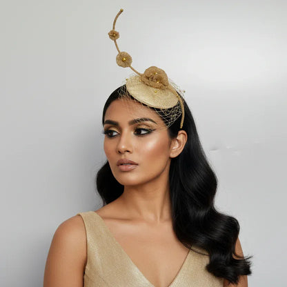 Golden Bloom Veil Fascinator Hat
