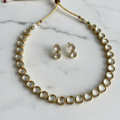 Gold-Plated Kundan Riviera Necklace & Earrings Set- Timeless Elegance