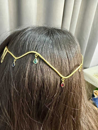 Wave Halo Hair Wrap with Stone Drops