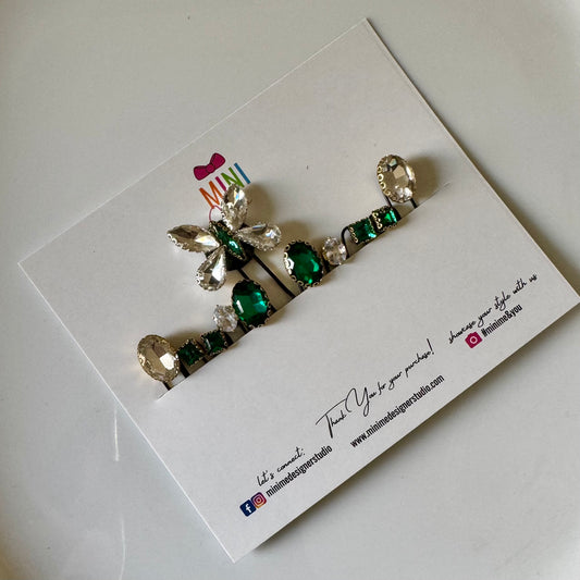 Emerald & Crystal Butterfly Hair Pins Set