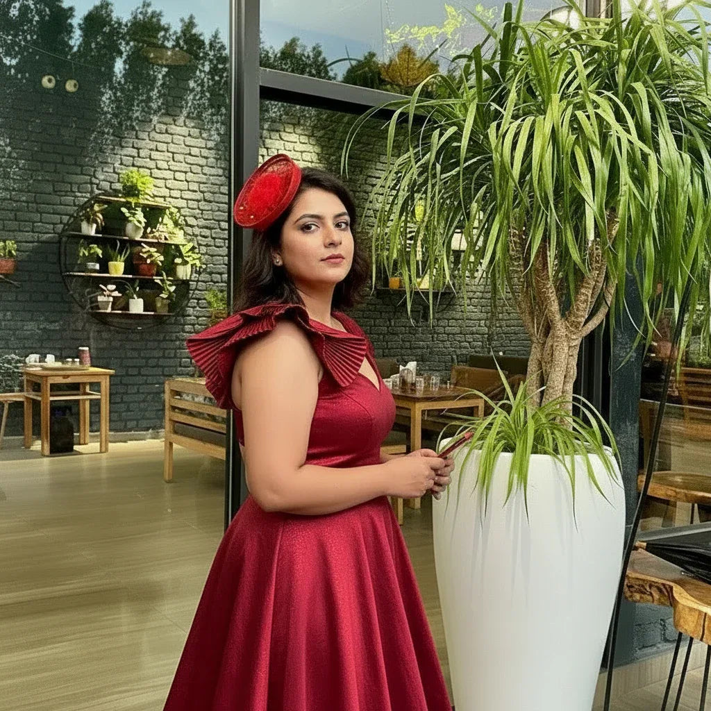 Crimson Allure Red Flower and Feather Fascinator Hat