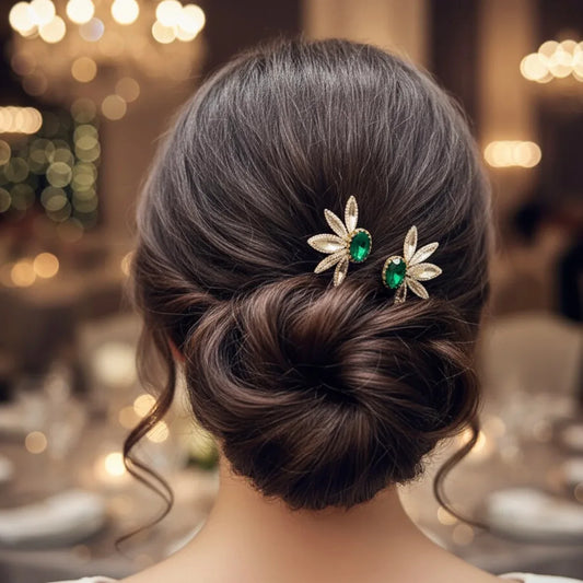 Emerald Green Winged Hair Pin Set (Mirror Pair - 2 Pins)