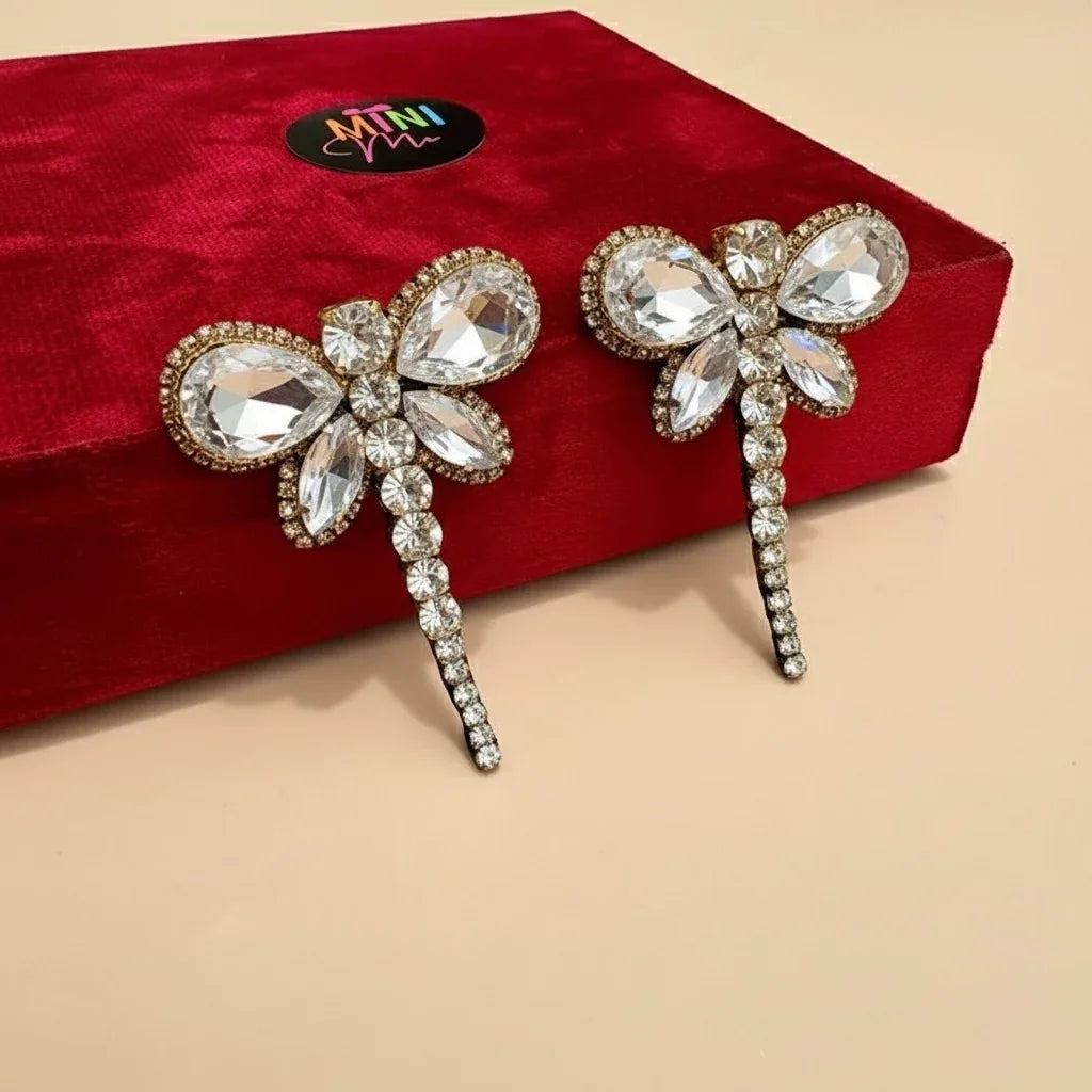 Crystal Dragonfly Statement Hair Pins - Clear Crystals
