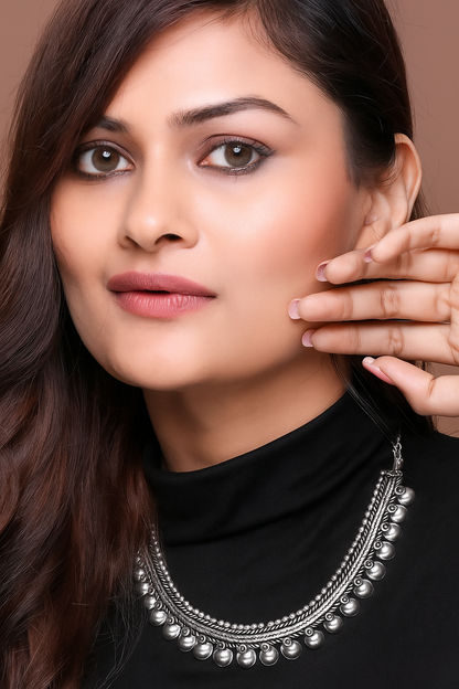 Oxidised Silver-Toned Necklace with Ghungroo Detailing