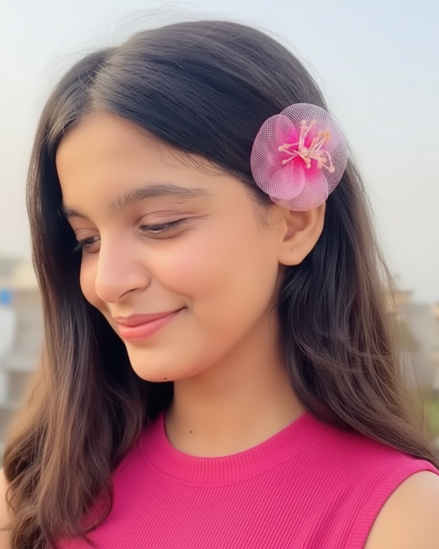 Pink Bloom Mesh Hair Clip
