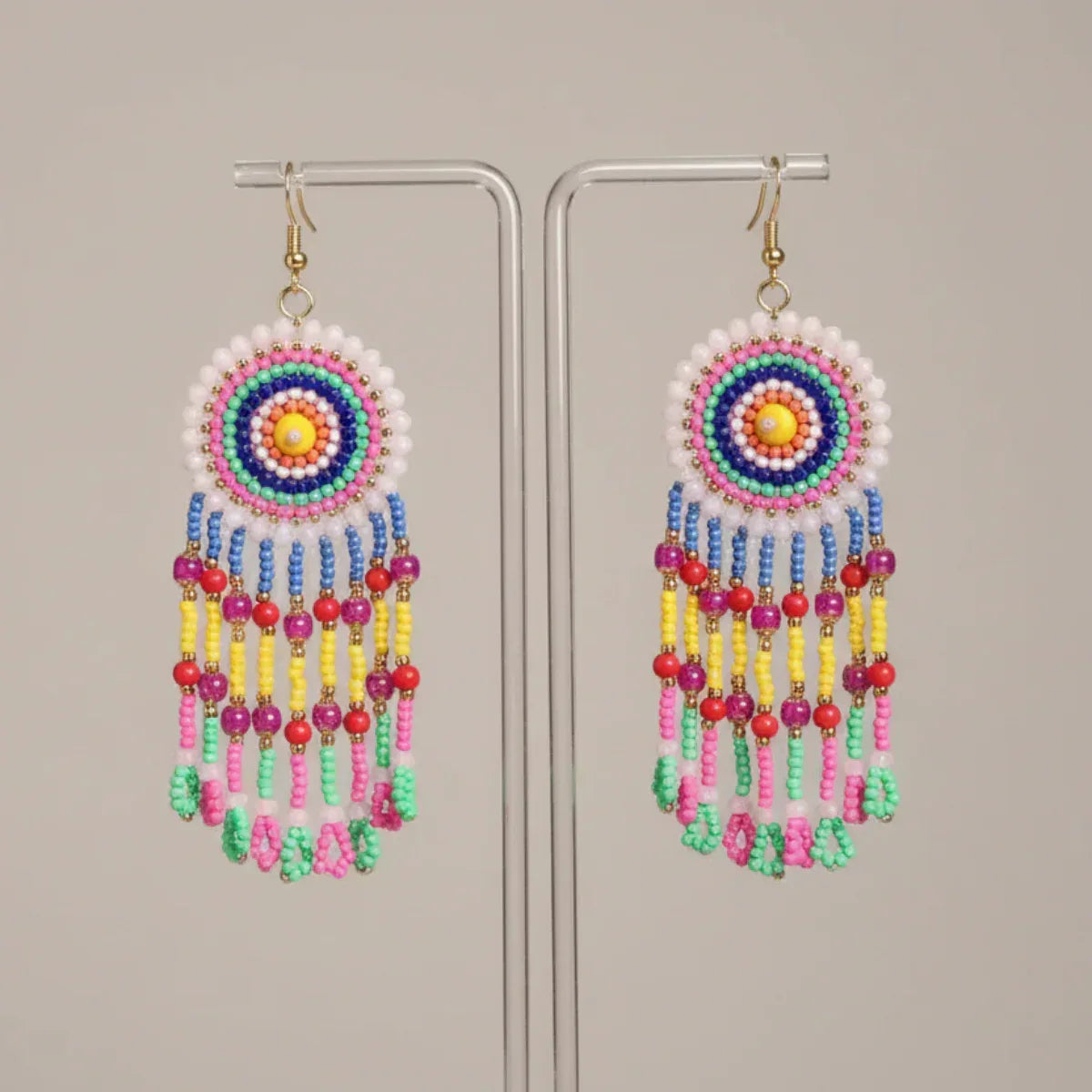 Multicolour Beaded Circular Drop Earrings - Nisha Gera