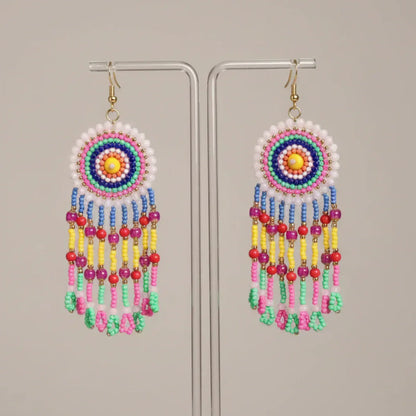 Multicolour Beaded Circular Drop Earrings - Nisha Gera