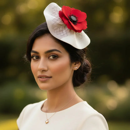 Garden Tales Red Poppy Wedding Hat with Veil