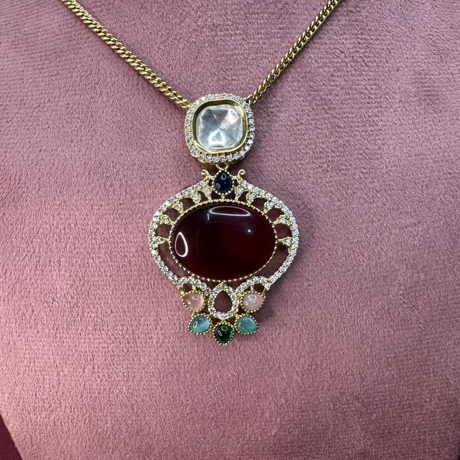 Regal Ruby & Kundan Pendant Necklace & Earrings Set