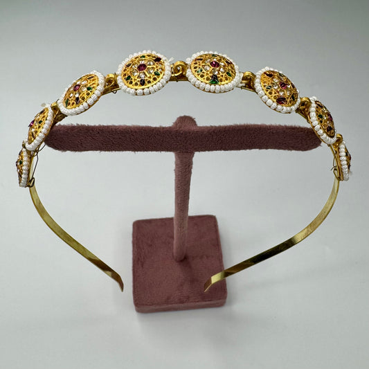 Pearl & Multicolor Kundan Round Motif Hairband