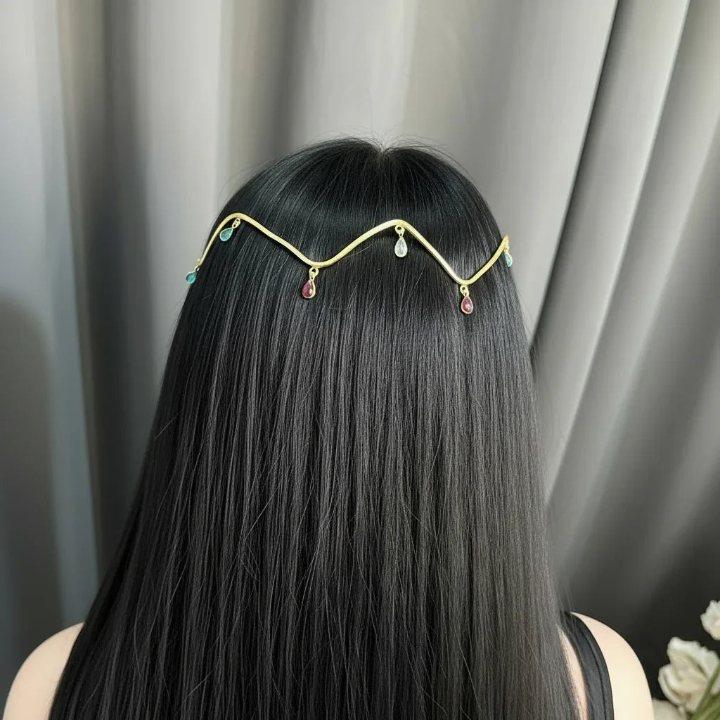 Wave Halo Hair Wrap with Stone Drops