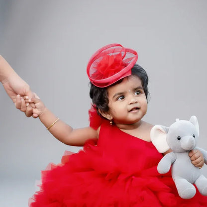 Red Fascinator Hat Hair Clip | Girl First Birthday