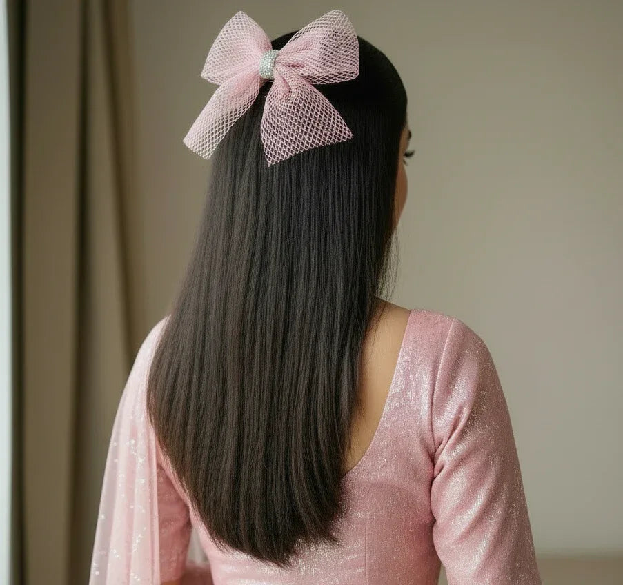 Pink Tulle Bow Hair Clip
