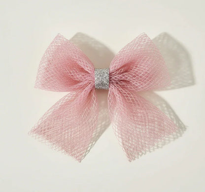 Pink Tulle Bow Hair Clip