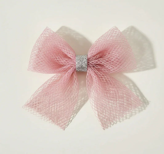 Pink Tulle Bow Hair Clip