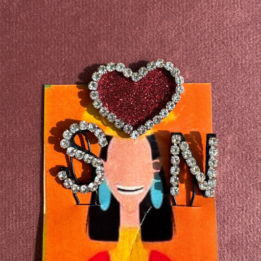 Custom Name Initials with Heart Hair Pin Set