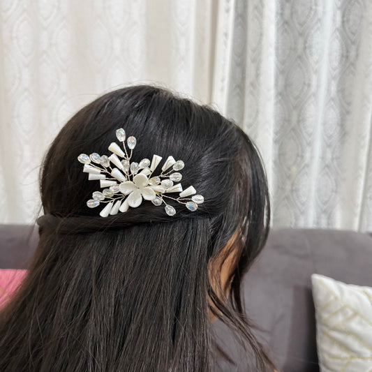 Pearl Petal Spark Hairpin | Elegant Bridal Hair Accessory with Crystals